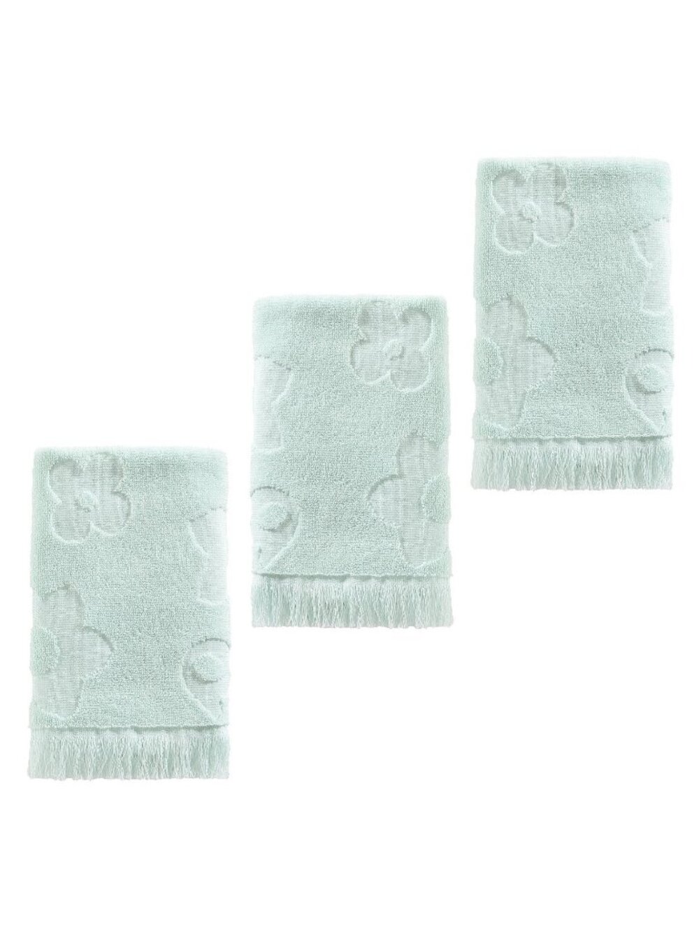 3 Wild Sage Florence Embossed Flowers Cotton Washcloths in MINT GREEN w/ Fringe